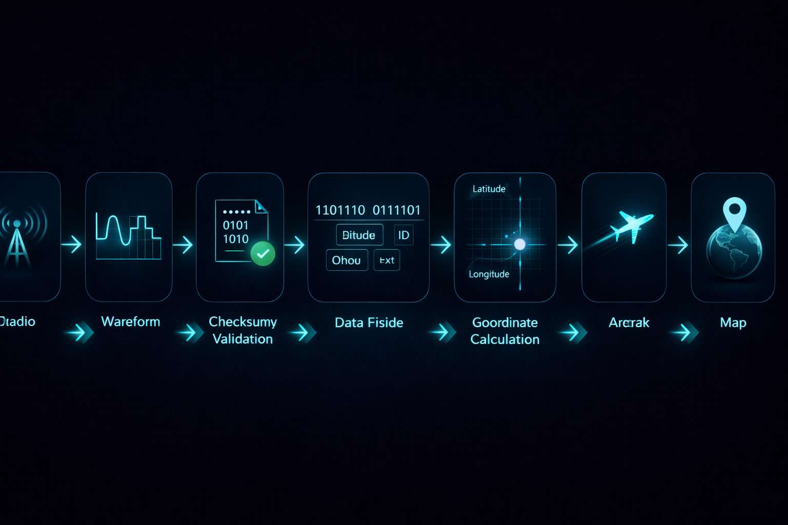 Signal processing pipeline from antenna to map display