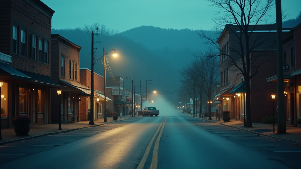 An empty main street with data visualizations overlaid