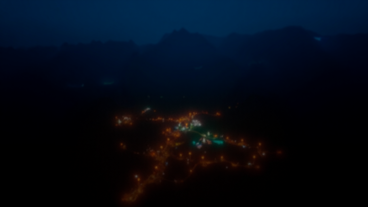 A mountain town at night from above